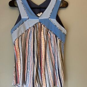 Anthropologie One September Blue and Gold Textured Top
